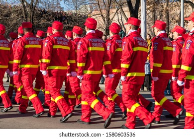 Sibiu, Romania - December 1, 2019:  The Annual Military Parade Of The Romanian Armed Forces. Romanian Army Parade