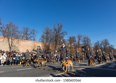 Sibiu, Romania - December 1, 2019:  The Annual Military Parade Of The Romanian Armed Forces. Romanian Army Parade