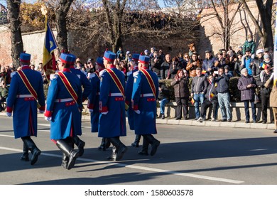 Sibiu, Romania - December 1, 2019:  The Annual Military Parade Of The Romanian Armed Forces. Romanian Army Parade