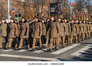 Sibiu, Romania - December 1, 2019:  The Annual Military Parade Of The Romanian Armed Forces. Romanian Army Parade