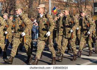 Sibiu, Romania - December 1, 2019:  The Annual Military Parade Of The Romanian Armed Forces. Romanian Army Parade