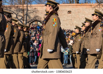 Sibiu, Romania - December 1, 2019:  The Annual Military Parade Of The Romanian Armed Forces. Romanian Army Parade