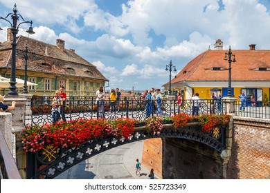 Sibiu, Romania - July 19, 2014: Old Town Square in the historical center of Sibiu was built in the 14th century, Romania