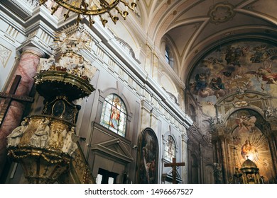 Sibiu, Romania - July 22, 2019 : Holy Trinity Roman Catholic Church