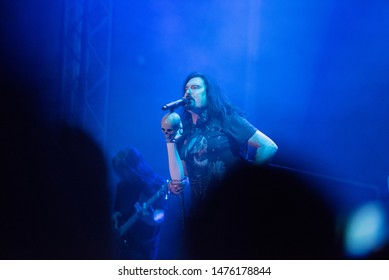 SIBIU, ROMANIA - JULY 26, 2019: James LaBrie Vocalist Of The Progressive Metal Band Dream Theater Performing Live At Artmania Festival