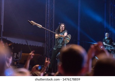 SIBIU, ROMANIA - JULY 26, 2019: James LaBrie Vocalist Of The Progressive Metal Band Dream Theater Performing Live At Artmania Festival