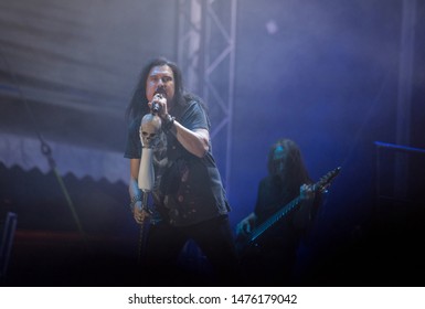 SIBIU, ROMANIA - JULY 26, 2019: James LaBrie Vocalist Of The Progressive Metal Band Dream Theater Performing Live At Artmania Festival