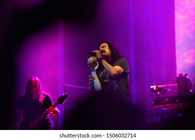 SIBIU, ROMANIA - JULY 26, 2019: James LaBrie Vocalist Of The Progressive Metal Band Dream Theater Performing Live At Artmania Festival
