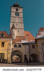 SIBIU, ROMANIA - March 2022:
Old Town Hall tower, Sibiu, Romania, Europe