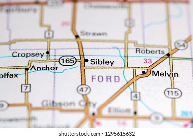 Sibley. Illinois. USA On A Map