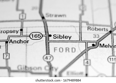 Sibley. Illinois. USA On A Map