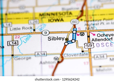 Sibley. Iowa. USA On A Map