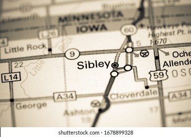 Sibley. Iowa. USA On A Map