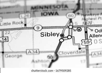 Sibley. Iowa. USA On A Map