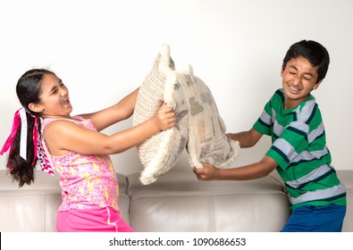 Siblings Having a Pillow Fight