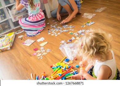 Siblings Homeschool Learning Playing Building