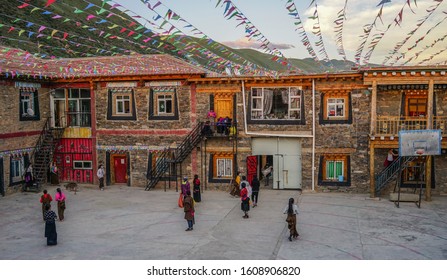 Sichuan, China - Aug 17, 2016. Tibetan School In Garze Tibetan Prefecture. After More Than 60 Years Of Occupation, Tibetans Still Resist China Rule And Defy Its Oppression.