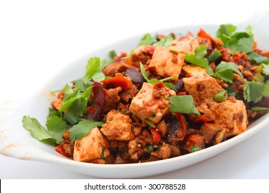 Sichuan Mapo Tofu, Chinese Food Isolated On White