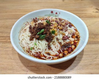 Sichuan Noodles With Peppery Sauce In The White Bowl For Eating