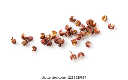 Sichuan pepper placed on a white background. View from above.