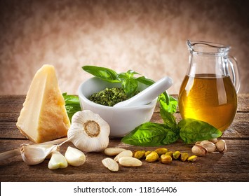 Sicilian pesto ingredients on wooden table - Powered by Shutterstock