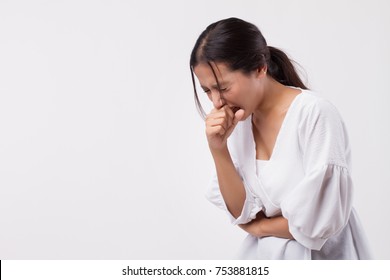 Sick Asian Woman Coughing Isolated