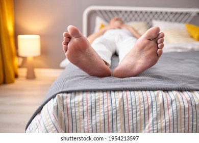 Sick, Bedridden Man Lying On Bed, No People In Room