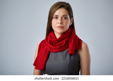 Sick Business Woman Wearing Red Scarf Isolated Advertising Portrait.