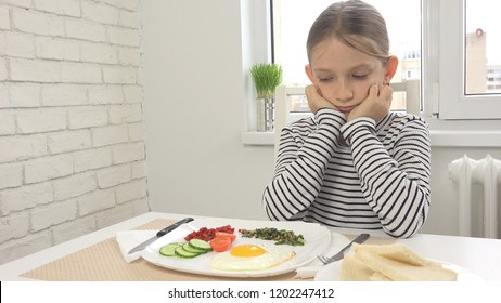 Sick Child Couldn't Eat Breakfast In Kitchen, Looking Food Meal, No Appetite