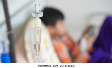 Sick Child At Hospital With Parenteral Nutrition