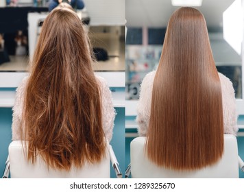 Sick, Cut And Healthy Hair Care Keratin. Before And After Treatment.