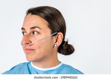 Sick Female Patient With A Nasal Cannula