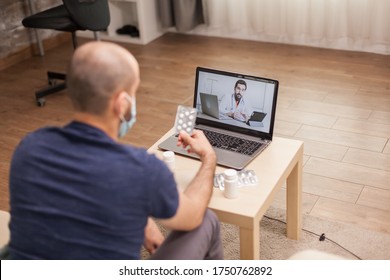 Sick Guy In Video Call With Doctor Talking About His Ill Medicine During Global Pandemic