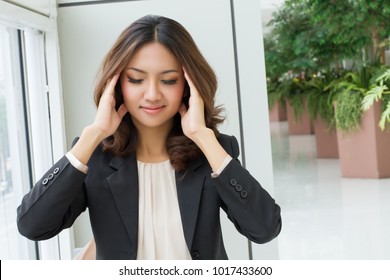 Sick Headache Woman Massaging Her Head, Pain Relief