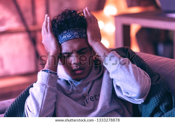 Sick Poor Blackhaired Boy Blue Dorag Stock Photo Edit Now 1333278878