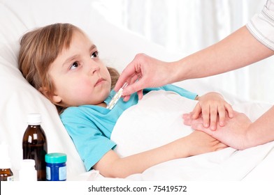 Sick Little Girl Bed Mother Thermometer Stock Photo (Edit Now) 75419572