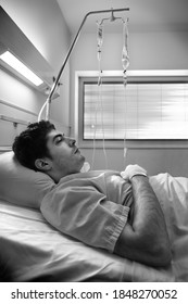 Sick Man In Bed Hospital, Disease And Infection