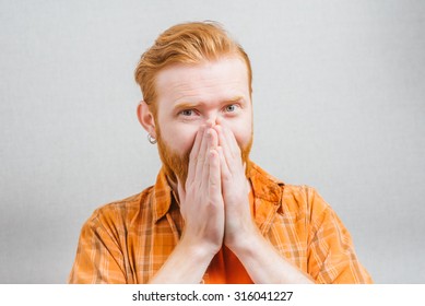 Sick Man Isolated Has Runny Nose