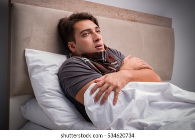 Sick Man Resting In The Bed