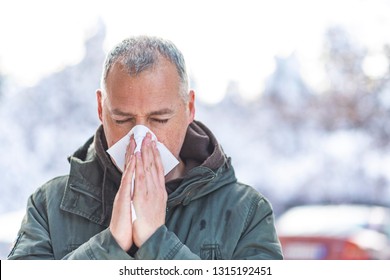 Sick Mature Man Blowing His Nose Stock Photo 1315192451 | Shutterstock