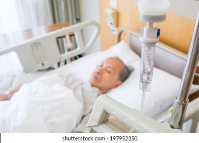 Sick Old Man In Hospital