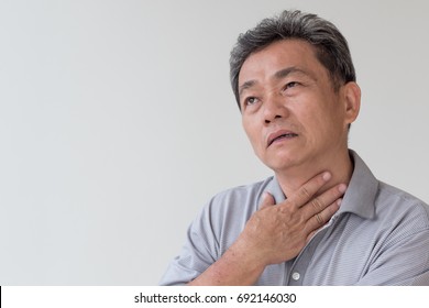 Sick Old Man With Sore Throat, Laryngitis, Reflux