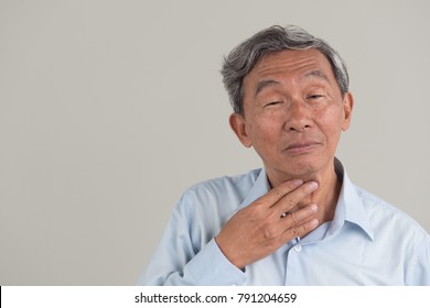 Sick Old Man With Sore Throat, Laryngitis, Reflux