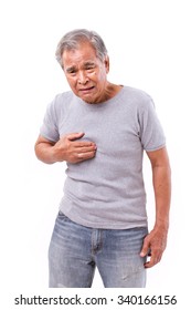 Sick Old Man Suffering From Heartburn, Acid Reflux