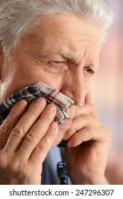 Sick Old Man With Tooth Pain Call A Doctor