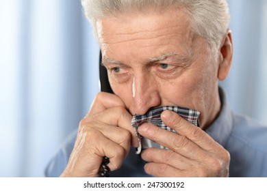 Sick Old Man With Tooth Pain Call A Doctor