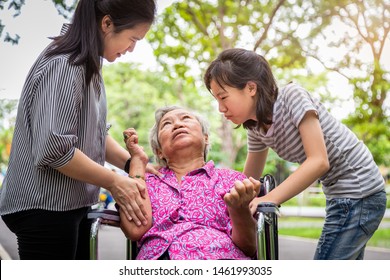 Sick Senior Grandmotherwith Epileptic Seizures In Outdoor,elderly Patient Convulsions Suffering From Illness With Epilepsy During Seizure,asian Daughter,granddaughter Cry,brain,nervous System Concept