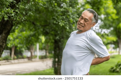 Sick unhappy senior adult elderly man touching her muscle injury Lower back suffering from muscles back pain at home.physical injury and healthcare problem - Powered by Shutterstock