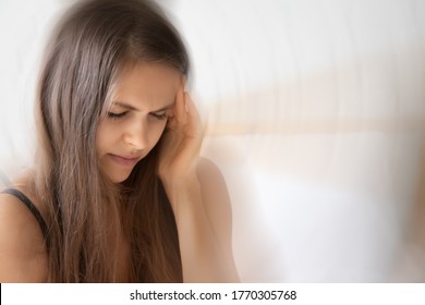 Sick Woman Having Headache, Vertigo, Dizziness Symptoms