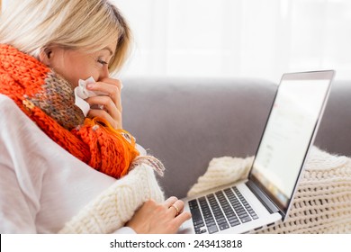 Sick Woman Working From Home